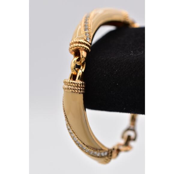 Christian Dior Vintage Bracelet Off White Cream Enamel Crystal Signed 1980s BinO - Picture 1 of 12